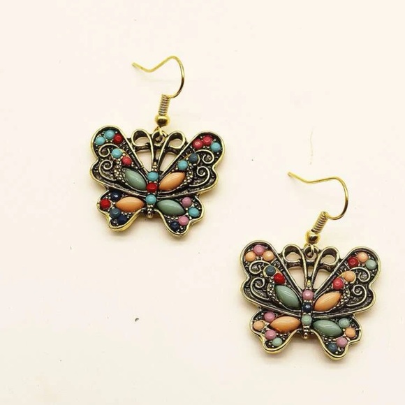 Jewelry - Multicolor Beaded Butterfly Drop Earrings BRAND NEW